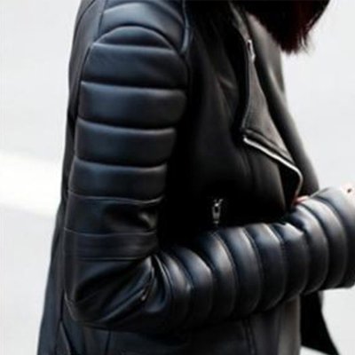 Gesteppte schwarze Biker-Lederjacke für Frauen